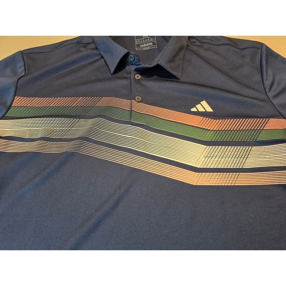 Adidas Mens Performance Polo Shirt Navy Blue Geometric Stripe IX2012 2XL - Picture 2 of 9
